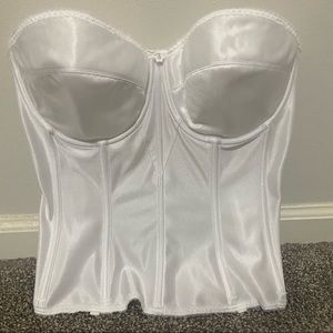 DOMINIQUE Satin Bridal Bustier 38D Longline Bra Boned Corset White